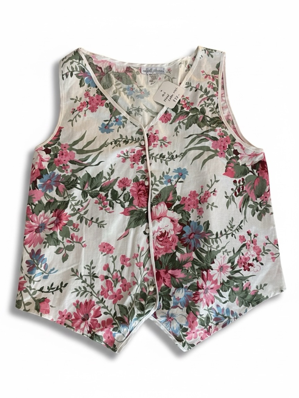 Sleeveless Floral Button-Front Vest in Pink & Green Vintags